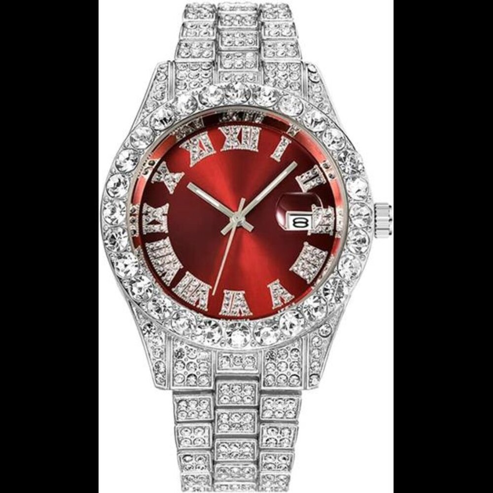 Men's Diamond Watch Fashion Crystal Rhinestone Quartz Analog Watch Iced-Out